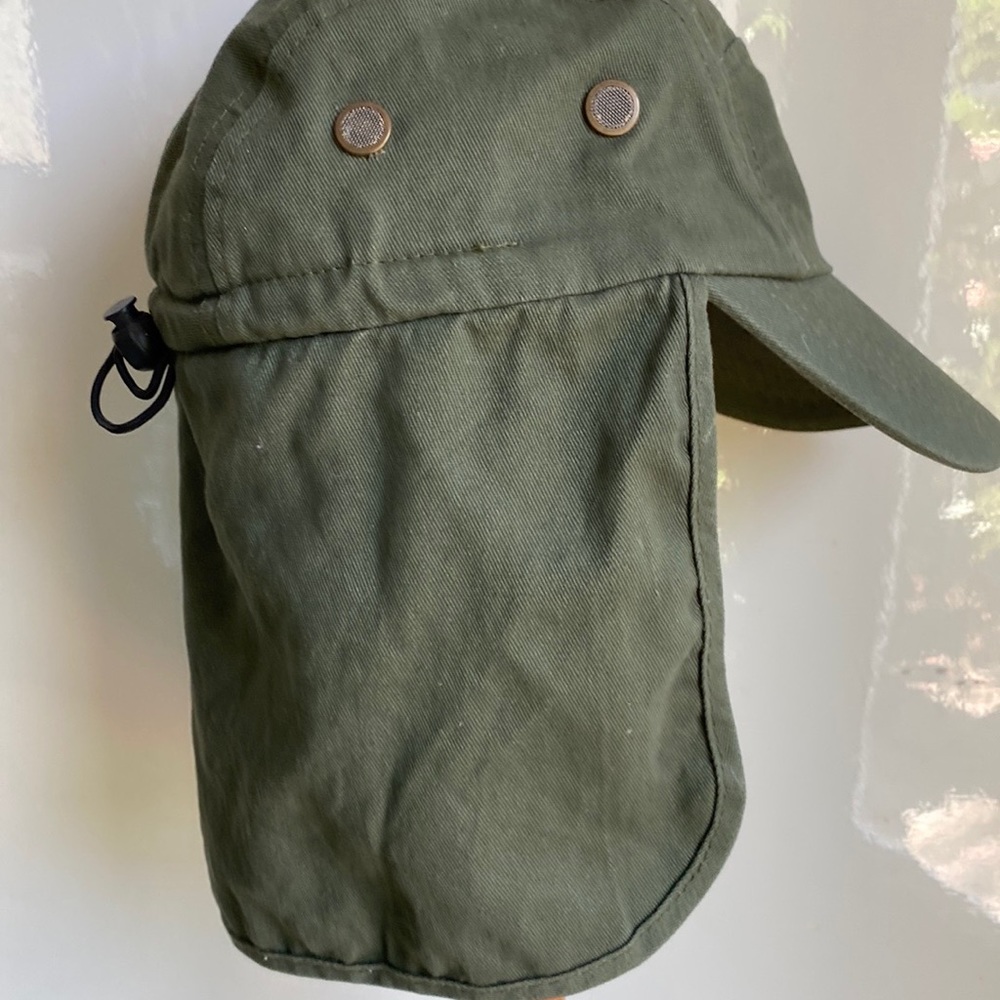 Two way neck sun protection hat or cap, lightweight, 100% cotton, olive color